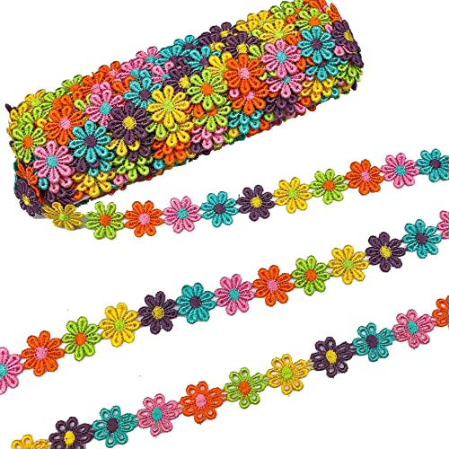 CENPEK Spitzenband mit Gänseblümchen-Motiv, 13 m, 2,5 cm breit, Regenbogenfarben, Nähen, Basteln, Spitze für Hochzeit, Brautdekoration, DIY, Nähen, Verzierung von CENPEK