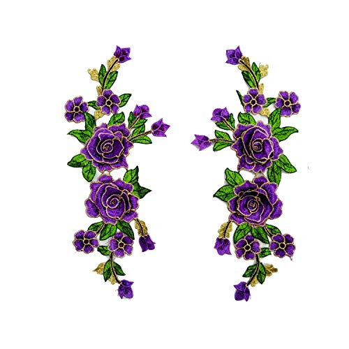 CENPEK Stickerei-Stoffaufkleber, Rosen-Blumen, mehrfarbig, Bühne, Kostüm, Kleid, Kleidung, Zubehör, Stickerei, Flicken, Handgenäht, Korsage, Violett, 2 Stück CENPEK Stickerei-Stoffaufkleber, Rosen-Blumen, mehrfarbig, Bühne, Kostüm, Kleid, Kleidung, Zubehör, Stickerei, Flicken, Handgenäht, Korsage, Violett, 2 Stück von CENPEK