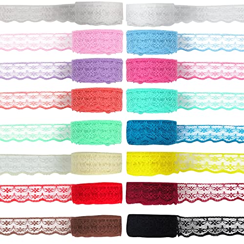 Stoff Spitzenband,17 Rollen Buntes Spitzenband Elastischer Spitzenbesatz Vintage Stil Blume Spitze Band,Zum Nähen Basteln Hochzeitsfeier Dekor Kleidung von CENRONG