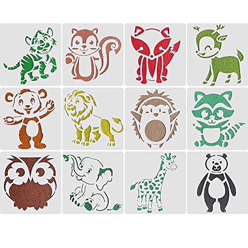 Tierschablone Vorlagen 12 PCS Tiere Malschablonen,13 * 13 cm Malerei Schablone Tier Wiederverwendbare Plastik Tiermalerei-Schablonen für Kinder Notizbuch Journal Sammelalbum Malerei von CENRONG