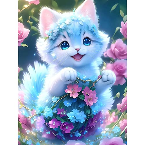 CEOVR 5D DIY Diamond Painting Süße Tiere Kits,Diamant Dots Art Kits Erwachsene Kinder,Katzen und Blumen Painting Bilder Diamant Malerei Set für Wanddekoration,30x40 cm von CEOVR
