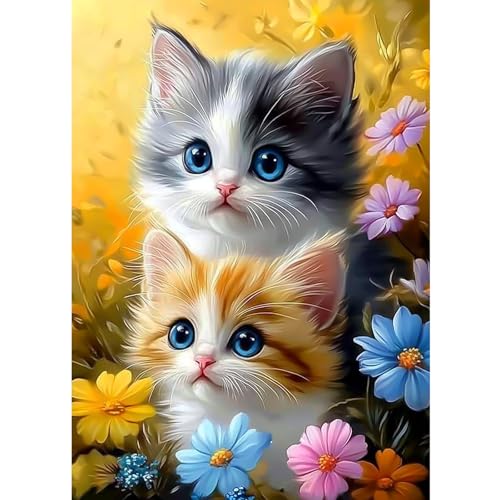 CEOVR Diamant Painting Bilder Erwachsene Kits,Katzen Diamond Art Kits 30x40 cm,DIY Mosaik Diamond für Wand Dekoration,Blumen und Katzen von CEOVR