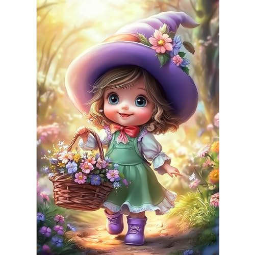 CEOVR Diamond Painting Bilder Kit,30x40cm Diamant Paintings Kit,5D DIY Diamond-painting, Kleines Mädchen Beim Blumenpflücken von CEOVR