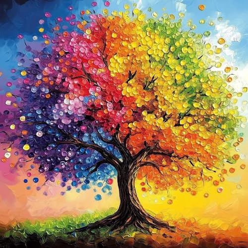 CEOVR Diamond Painting Bilder Kit Erwachsene,5D Baum Diamond-painting 30x30 cm,Bunter Baum Diamant Art Set von CEOVR