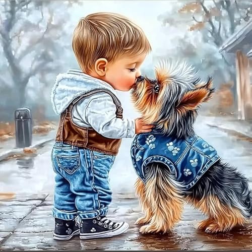 CEOVR Diamond Painting Bilder Kit Erwachsene,5D Süß Diamond-painting 30x30 cm,Junge und Hund Diamant Art Set von CEOVR