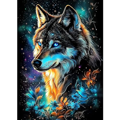 CEOVR Diamond Painting Bilder Kit Erwachsene,5D Wolf Diamond-painting 30x40 cm,Fantasieblumen und Tier Diamant Art Set von CEOVR