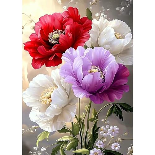 CEOVR Diamond Painting Bilder Kit Erwachsene Blumen,30x40 cm Diamant Paintings Kit,5D DIY Diamond-painting Dreifarbige Mohnblume von CEOVR