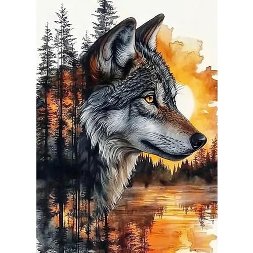 CEOVR Diamond Painting Bilder Kit Erwachsene Wolf,30x40 cm Diamant Paintings Kit,5D DIY Diamond-painting Wolf und Landschaft von CEOVR