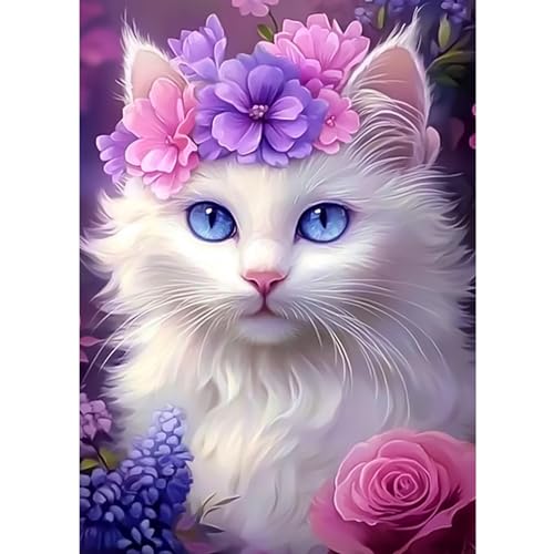CEOVR Diamond Painting Bilder Kit Katze,30x40 cm Diamant Paintings Kit,5D DIY Diamond-painting,Weiße Katze und Blumen CEOVR Diamond Painting Bilder Kit Katze,30x40 cm Diamant Paintings Kit,5D DIY Diamond-painting,Weiße Katze und Blumen von CEOVR