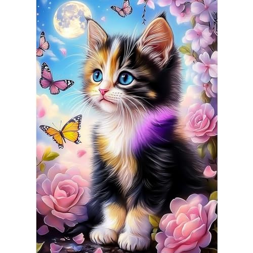 CEOVR Diamond Painting Bilder Kit Katze,30x40cm Diamant Paintings Kit,5D DIY Diamond-painting, Katze im Garten von CEOVR