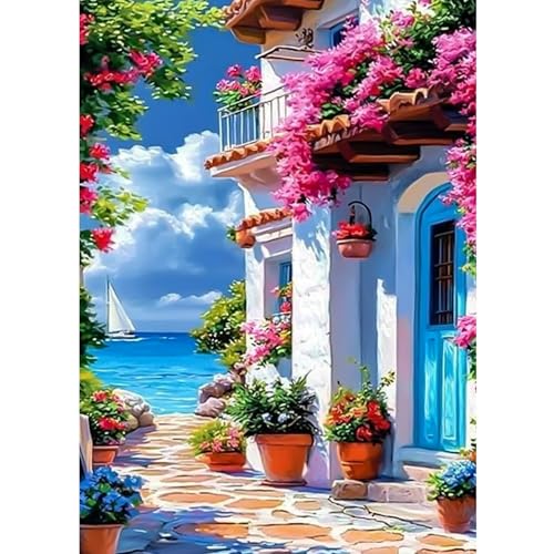 CEOVR Diamond Painting Bilder Kit Landschaft,30x40cm Diamant Paintings Kit,5D DIY Diamond-painting, Küstenstadt von CEOVR