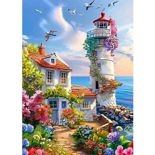 CEOVR Diamond Painting Kit Erwachsene Landschaft Diamond-painting,30x40 cm Diamant Paintings Kit,5D Haus am Meer Diamond Painting Bilder Set,5D DIY Diamond Painting Bilder Kit von CEOVR