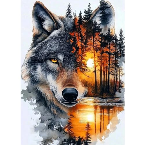 CEOVR Diamond Painting Kit Erwachsene Wolf Diamond-painting,30x40 cm Diamant Paintings Kit,Sonnenuntergang und Wolf Diamond Painting Bilder Set,5D DIY Diamond Painting Bilder Kit von CEOVR