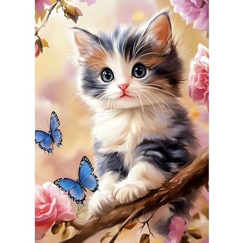 CEOVR Katze Diamond Painting Bilder Kit Erwachsene,5D Diamond-painting 30x40 cm,Katze Auf Einem Ast Diamant Art Set von CEOVR