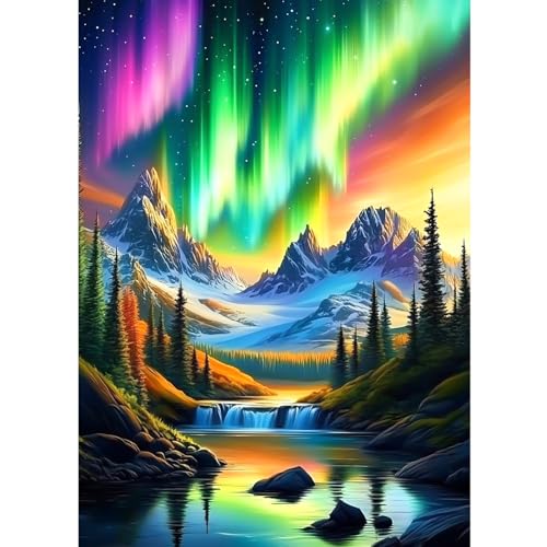 CEOVR Landschaft Diamant Painting Bilder Erwachsene Kits,5D Diamond Art Kits 30x40 cm,DIY Mosaik Diamond für Wand Dekoration,Aurora Berge von CEOVR