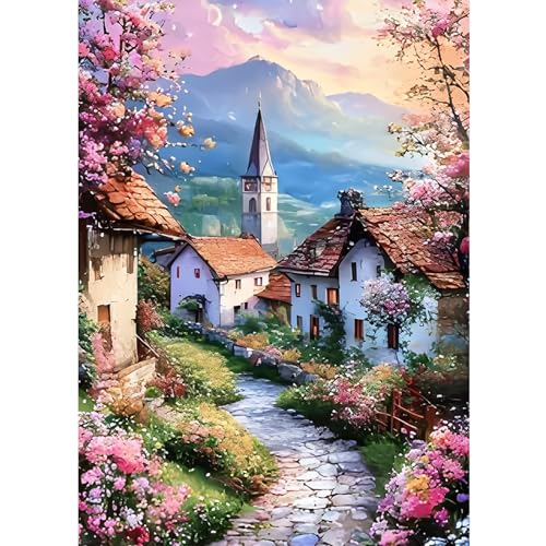 CEOVR Landschaft Diamond Painting Bilder Kit Erwachsene,5D Diamond-painting 30x40cm,Blumenstadt Diamant Art Set von CEOVR