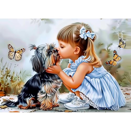 CEOVR Mädchen Diamond Painting Bilder Kit Erwachsene,5D Diamond-painting 30x40cm,Schmetterlinge und Hunde Diamant Art Set von CEOVR