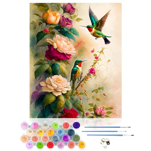 CEOVR Malen Nach Zahlen Erwachsene Kit,Tiere Mal Nach Zahlen für Erwachsene Anfänger,Vögel und Blumen Paint by Numbers Adult Set,Ohne Rahmen 40x50 cm DIY Painting by Numbers Rosen von CEOVR