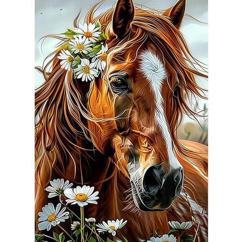 CEOVR Pferde Diamond Painting Bilder Kit Erwachsene,5D Diamond-painting 30x40cm,Gänseblümchen und Pferde Diamant Art Set von CEOVR
