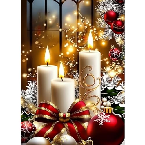 CEOVR Weihnachten Diamond Painting Bilder Kit Erwachsene,5D Diamond-painting 30x40cm,Diamant Art Set,Kerzen und Schleifen von CEOVR