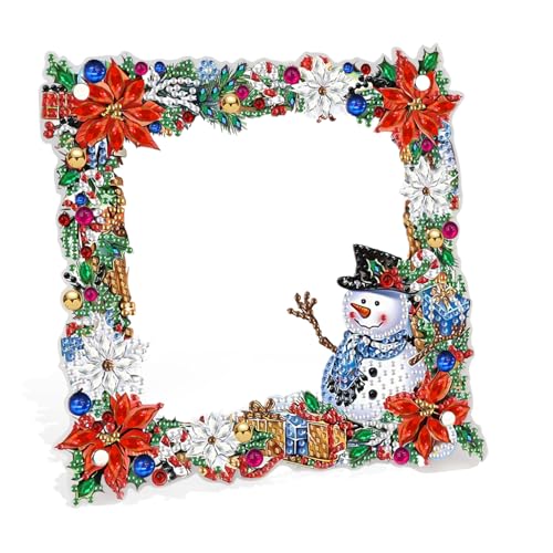CEOVR Weihnachten Diamond Painting Foto Rahmen Kits,DIY Diamant Malerei Tisch Deko,20x20 cm Tisch Fotorahmen Kits,Schneemann Diamond Painting Desktop Fotorahmen Kits von CEOVR