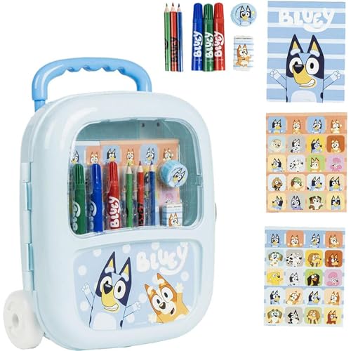 CERDÁ LIFE'S LITTLE MOMENTS Bluey Schreibwaren-Set, Trolley Bluey, Schulset für Kinder, mit Rollkoffer, inklusive Stickers, Farben und Malvorlagen von Bluey von CERDÁ LIFE'S LITTLE MOMENTS