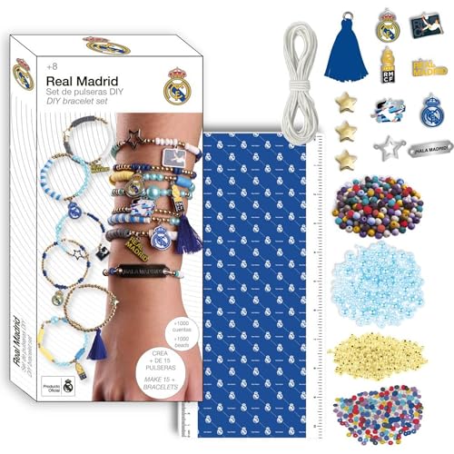 DIY Real Madrid Armband Set mit Perlen in Vereinsfarben, elastisch und Wappen für Fußballfans von CERDÁ LIFE'S LITTLE MOMENTS