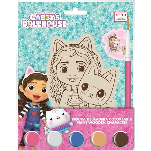 Gabby's Dollhouse Holzfiguren-Set zum Bemalen mit Gabby-Design, ideal für künstlerische Aktivitäten, Basteln und kreative Entwicklung bei Mädchen von CERDÁ LIFE'S LITTLE MOMENTS
