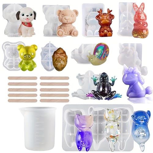 21 Stück 3D-Tier-Silikonharz-Formen, Epoxidharz-Gussform-Set für DIY Hund Katze Bär Harz Handwerk Geschenk Kristall Ornament Malerei Stift Essstäbchen Halter 21 Stück 3D-Tier-Silikonharz-Formen, Epoxidharz-Gussform-Set für DIY Hund Katze Bär Harz Handwerk Geschenk Kristall Ornament Malerei Stift Essstäbchen Halter von CERECO