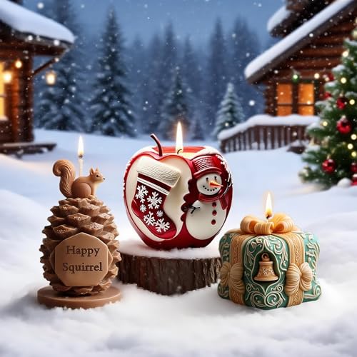3 Stück Weihnachts-Schneemann-Geschenk-Socken, Kerzenform, Eichhörnchen, Tannenzapfen, Weihnachts-Silikon-Kerzenform für Kerzenherstellung, Epoxidharz-Gussform für handgefertigt, perfekt für 3 Stück Weihnachts-Schneemann-Geschenk-Socken, Kerzenform, Eichhörnchen, Tannenzapfen, Weihnachts-Silikon-Kerzenform für Kerzenherstellung, Epoxidharz-Gussform für handgefertigt, perfekt für von CERECO