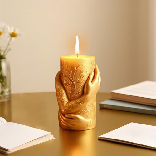 3D-Form für Stumpenkerzen, Motiv: Hände um die Rose, Silikonharz, Gießformen für Kerzenherstellung, Aromatherapie, Heimdekoration und Seifenbastelbedarf von CERECO