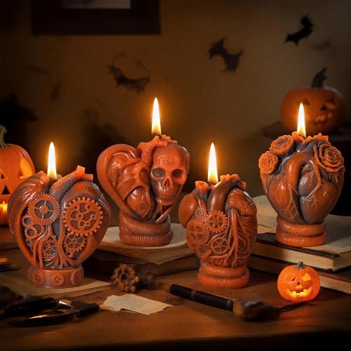 3D-Herz-, Totenkopf-, Rosen- und Kerzenformen, Liebes-Silikonformen für Epoxidharz, Wachs, Seife, Kerzen, Wachs, Aromatherapie, Zuhause, Gothic-Dekoration, Halloween, Basteln, 4 Stück 3D-Herz-, Totenkopf-, Rosen- und Kerzenformen, Liebes-Silikonformen für Epoxidharz, Wachs, Seife, Kerzen, Wachs, Aromatherapie, Zuhause, Gothic-Dekoration, Halloween, Basteln, 4 Stück von CERECO