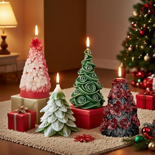 3D-Weihnachtsbaum-Kerzenform, Silikon-Kerzenform für Kerzenherstellung, Epoxidharz-Gussform für selbstgemachte Seife und Gips, perfekt für Weihnachtsgeschenk, Heimdekoration, Basteln, 4 Stück 3D-Weihnachtsbaum-Kerzenform, Silikon-Kerzenform für Kerzenherstellung, Epoxidharz-Gussform für selbstgemachte Seife und Gips, perfekt für Weihnachtsgeschenk, Heimdekoration, Basteln, 4 Stück von CERECO