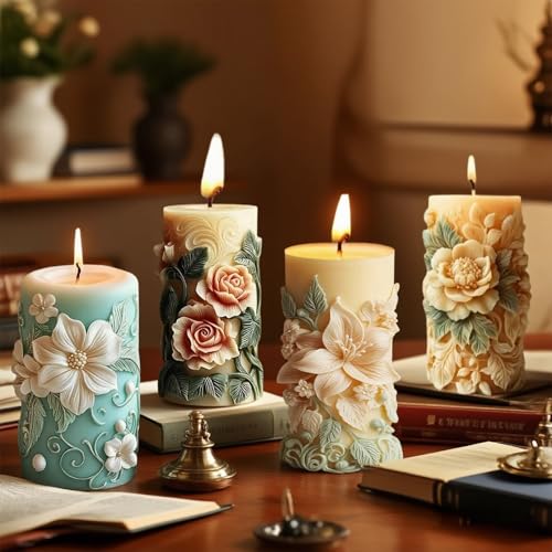4 Stück Säulen-Blumen-Formen für Kerzenherstellung, Harzguss-Silikonformen für Epoxidharz, Handwerk und Seife, perfekt für Hochzeit, Heimdekoration, handgefertigte Geschenke 4 Stück Säulen-Blumen-Formen für Kerzenherstellung, Harzguss-Silikonformen für Epoxidharz, Handwerk und Seife, perfekt für Hochzeit, Heimdekoration, handgefertigte Geschenke von CERECO