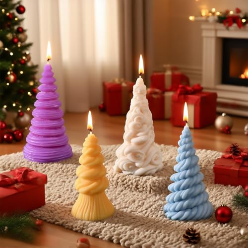 4 Stück Weihnachtsbaum-Kerzenform, 3D-Spiralform, Kegelform, Silikon-Kerzenform für Kerzenherstellung, Epoxidharz-Gussform für selbstgemachten Gips, perfekt für DIY festliche Heimdekoration Handwerk 4 Stück Weihnachtsbaum-Kerzenform, 3D-Spiralform, Kegelform, Silikon-Kerzenform für Kerzenherstellung, Epoxidharz-Gussform für selbstgemachten Gips, perfekt für DIY festliche Heimdekoration Handwerk von CERECO