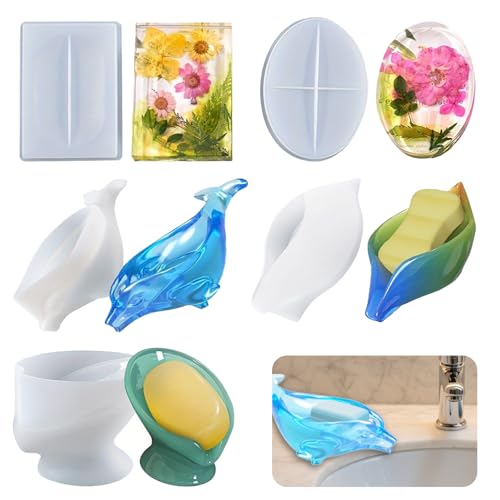 5 Stück selbstentleerende Seifenhalter-Silikonharz-Form, DIY-Seifenschale, Epoxidharz-Gussform, handgefertigte Seifenschale für Zuhause, Waschbecken, Badezimmer, Dusche, Küchendekoration 5 Stück selbstentleerende Seifenhalter-Silikonharz-Form, DIY-Seifenschale, Epoxidharz-Gussform, handgefertigte Seifenschale für Zuhause, Waschbecken, Badezimmer, Dusche, Küchendekoration von CERECO