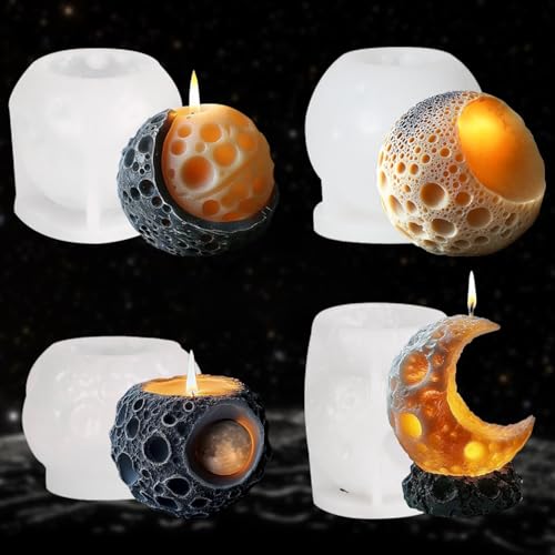 Set mit 4 Silikonkugeln, Mondkerzenformen, Mondkugel-Kerzenformen, Harzguss-Silikonformen für selbstgemachte Kerzenherstellung, Epoxidharz, Seife, Ton, Kerzenwachs, Heimdekoration, 4 Stück Set mit 4 Silikonkugeln, Mondkerzenformen, Mondkugel-Kerzenformen, Harzguss-Silikonformen für selbstgemachte Kerzenherstellung, Epoxidharz, Seife, Ton, Kerzenwachs, Heimdekoration, 4 Stück von CERECO