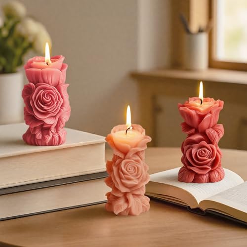 Silikon-Kerzenformen mit Rosenblüten, Epoxidharz, Gießform für Kerzenherstellung, Seife, Bastelbedarf, Hochzeit, Valentinstag, Jahrestag, Tischdekoration, 3 Stück Silikon-Kerzenformen mit Rosenblüten, Epoxidharz, Gießform für Kerzenherstellung, Seife, Bastelbedarf, Hochzeit, Valentinstag, Jahrestag, Tischdekoration, 3 Stück von CERECO