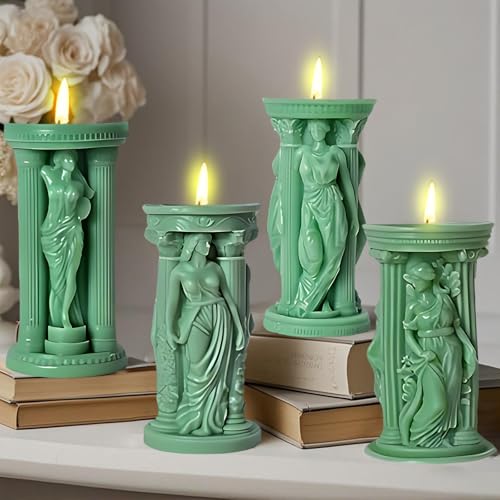 Zylinder-Silikonformen für Kerzen, Göttin Athena, Harzguss-Silikonformen für Epoxidharz, Handwerk und Heimdekoration, Silikon-Stumpenkerzen, 4 Stück Zylinder-Silikonformen für Kerzen, Göttin Athena, Harzguss-Silikonformen für Epoxidharz, Handwerk und Heimdekoration, Silikon-Stumpenkerzen, 4 Stück von CERECO