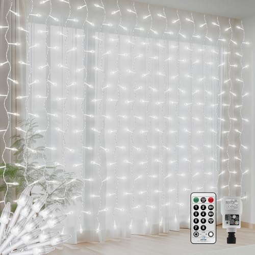 CERIAL 4X2M 300LEDs Außen Lichtvorhang mit Stecker,Inner Lichterkette Vorhang Mini Lichterkette Weihnachten Eisregen Lichterkette für Urlaub Hochzeit Dekorationen,Weiß von CERIAL