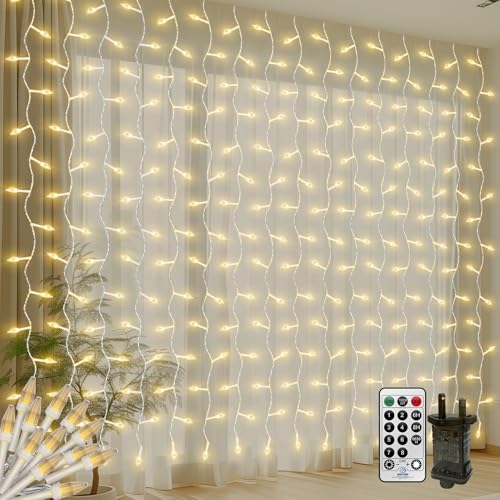 CERIAL 4X2M Lichtvorhang Außen smit Stecker,300LED Inner Lichterkette Vorhang Weihnachten Diamant Lichterkette Eisregen Lichterkettes Wasserdicht für Urlaub Hochzeit Dekorationen,Warmweiß von CERIAL