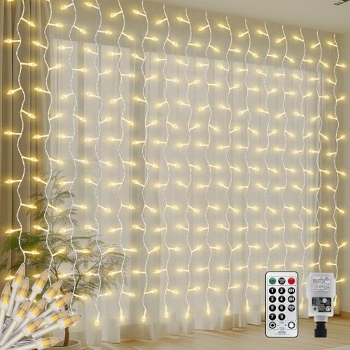 CERIAL 4X2M Lichtvorhang Außen smit Stecker,300LED Inner Lichterkette Vorhang Weihnachten Diamant Lichterkette Eisregen Lichterkettes Wasserdicht für Urlaub Hochzeit Dekorationen,Warmweiß von CERIAL