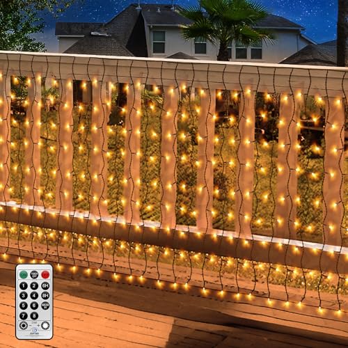 Lichtervorhang Batteriebetrieben, 2Mx1M Lichterketten vorhang Innen Außen Eiszapfenlichter Wasserdicht,Grüner Draht,8 Modi,Warmweiß von CERIAL