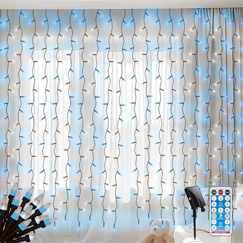 Solar Lichtervorhang Außen 2X2M 200LED Mini Lichterketten Vorhang Innen Solar Wasserfall Lichterkette Outdoor, mit Fernbedienung & Timer für Weihnachten(RGB) von CERIAL