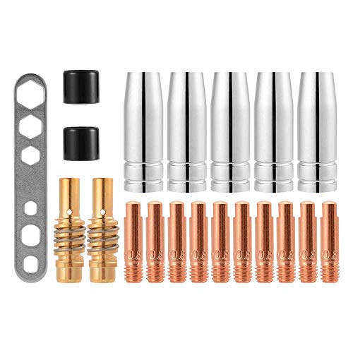 CESFONJER MIG/MAG Verschleißteile Set passend MB15 Drahtdurchmesser 0,8 mm | 20 Teile | 5 x Gasdüse | 2 x Düsenstock | 10 x Stromdüse M6 0,8mm | 2 x Isolator | 1 x Werkzeug von CESFONJER