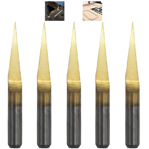 Gravierstichel, CESFONJER 5 Pcs Titanium beschichtete Gravur CNC Bit, Hartmetalls PCB Gravieren CNC Router Bit-Tool 10 Grad 0.1mm Tip von CESFONJER