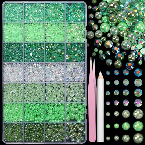 22.000 Stück grüne Perlen und Strasssteine mit flacher Rückseite zum Basteln, Harz-Strasssteine, Edelsteine zum Bedazzling, gemischte Größe, 3–6 mm, halbe Perlen für Nägel, Gesicht, Augen, Make-up 22.000 Stück grüne Perlen und Strasssteine mit flacher Rückseite zum Basteln, Harz-Strasssteine, Edelsteine zum Bedazzling, gemischte Größe, 3–6 mm, halbe Perlen für Nägel, Gesicht, Augen, Make-up von CESUSME