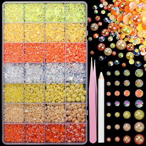 22.000 Stück orangefarbene Perlen und Strasssteine mit flacher Rückseite zum Basteln, Harz-Strasssteine, Edelsteine zum Bedazzling, gemischte Größe, 3–6 mm, halbe Perlen für Nägel, Gesicht, Augen 22.000 Stück orangefarbene Perlen und Strasssteine mit flacher Rückseite zum Basteln, Harz-Strasssteine, Edelsteine zum Bedazzling, gemischte Größe, 3–6 mm, halbe Perlen für Nägel, Gesicht, Augen von CESUSME