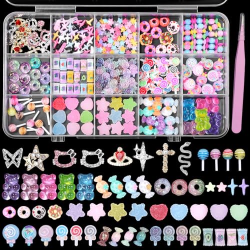 CESUSME 3D-Mix-Nagel-Amulett, Lutscher-Nagelkunst-Anhänger, niedlicher Farbgummi-Bär, Donut-Stern, Herz, Acryl-Nagelamulett, Legierung, Kreuz, Stern, Schmetterling, Schlangenkrone CESUSME 3D-Mix-Nagel-Amulett, Lutscher-Nagelkunst-Anhänger, niedlicher Farbgummi-Bär, Donut-Stern, Herz, Acryl-Nagelamulett, Legierung, Kreuz, Stern, Schmetterling, Schlangenkrone von CESUSME