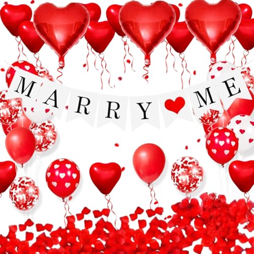 1000PCS rote Rosenblüten mit Marry Me Banner, rote Herzballons, rote und weiße herzförmige Ballons für Hochzeit Vorschlag Dekorationen Idee Valentinstag Dekorationen 1000PCS rote Rosenblüten mit Marry Me Banner, rote Herzballons, rote und weiße herzförmige Ballons für Hochzeit Vorschlag Dekorationen Idee Valentinstag Dekorationen von CEUQIESO